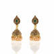 Green Stone Studded Antique Gold Jhumka 