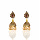 Red Stone Studded Antique Gold Jhumka 