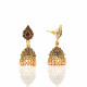Red Stone Studded Antique Gold Jhumka 